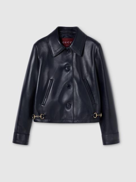 GUCCI Shiny leather jacket with Horsebit