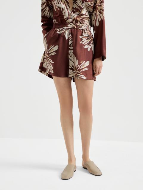 Brunello Cucinelli Silk bloom print pongee shorts