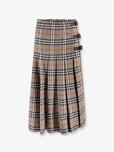 Burberry Burberry Check Print Wool Long Skirt