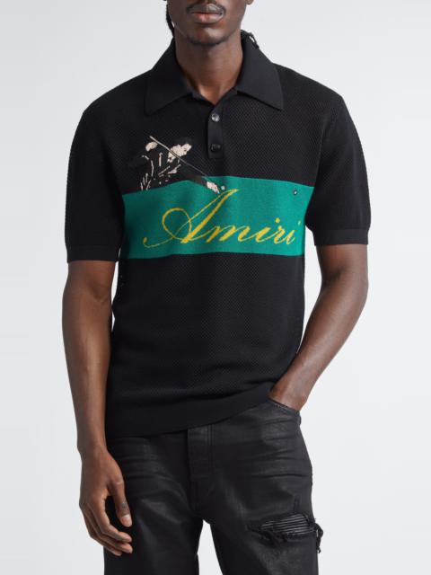 AMIRI AMIRI Billiards Merino Wool Polo in Black at Nordstrom