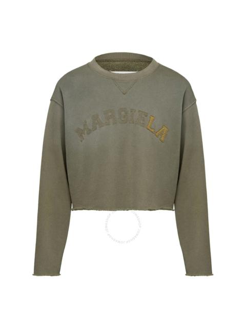 Maison Margiela Maison Margiela Ladies Olive Logo-Print Cropped Sweatshirt