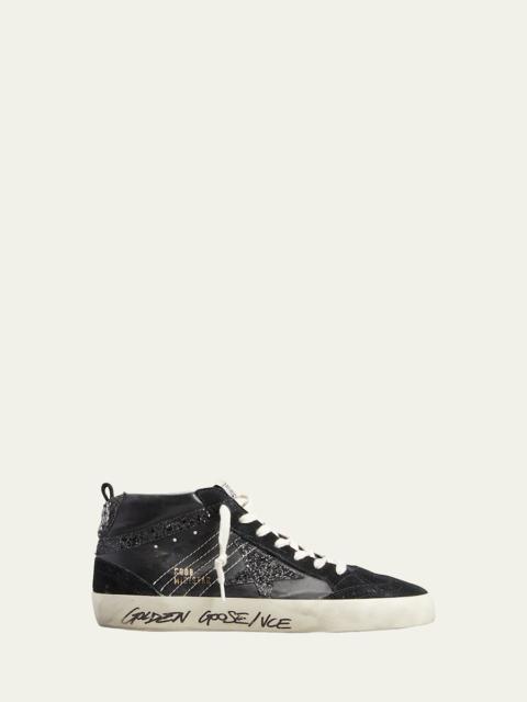 Golden Goose Mid Star Glitter Wing-Tip Sneakers
