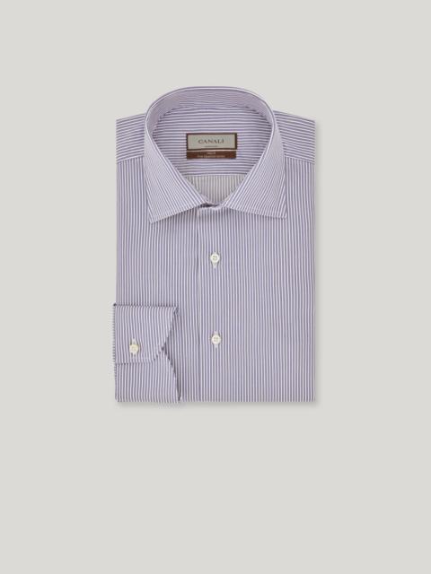 Canali WHITE AND BLUE STRIPED 140/2 COTTON REGULAR-FIT FORMAL SHIRT