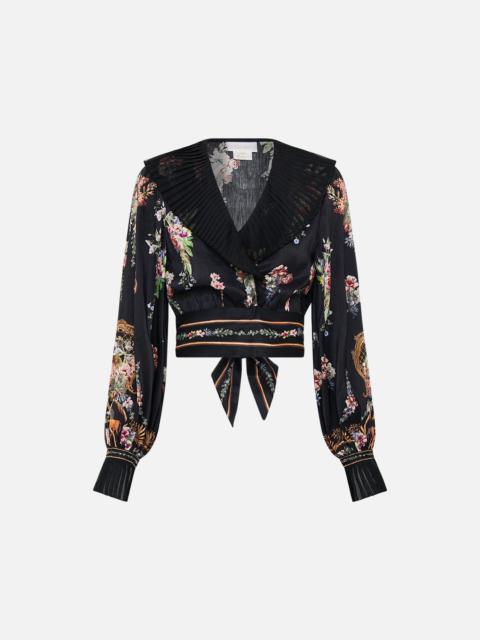 CROPPED WRAP TOP WITH PLEATED DETAIL