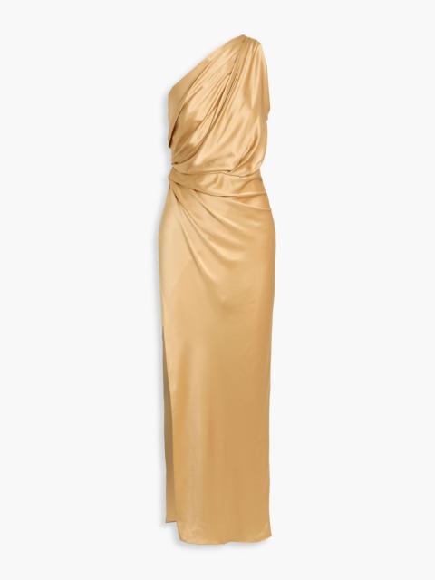 THE SEI One-shoulder draped silk-satin maxi dress