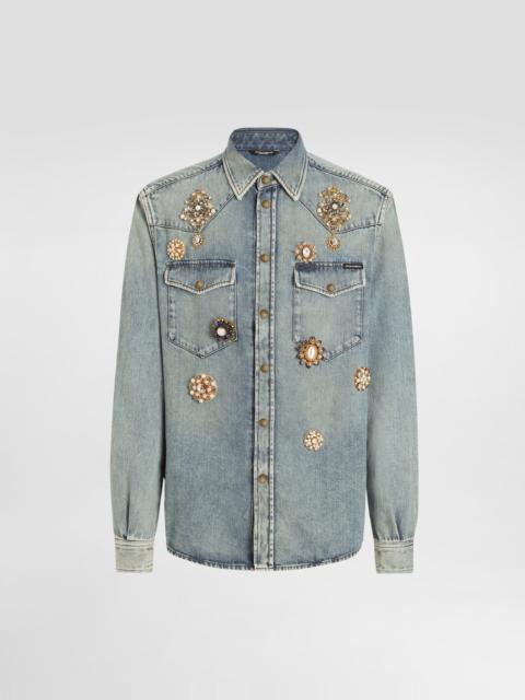 Dolce & Gabbana Denim shirt with bejeweled appliqués