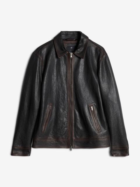 7 For All Mankind Leather Harrington Jacket in Vintage Leather