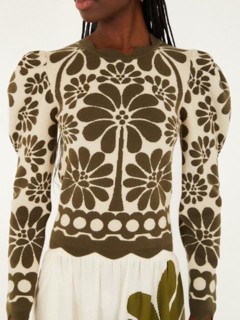 FARM RIO Green Palermo Puff Sleeve Knit Top