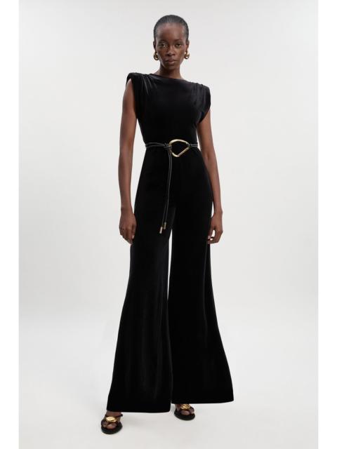 KAREN MILLEN Stretch Velvet Strong Shoulder Jumpsuit