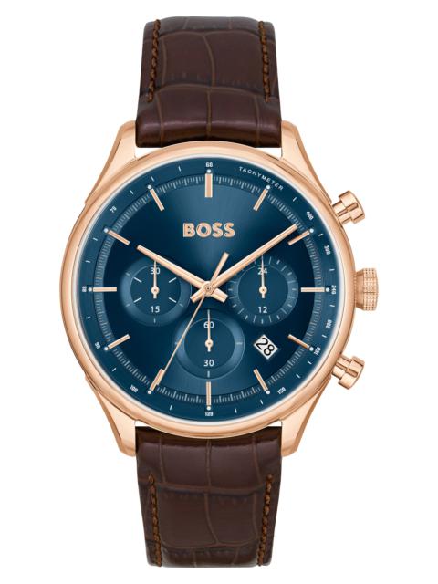 BOSS BOSS Gregor Chronograph Leather Strap Watch, 45mm in Blue Sunray at Nordstrom