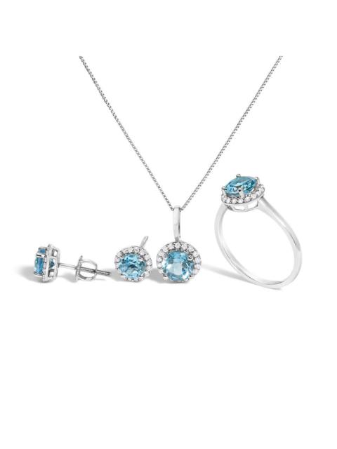 Other Designers Haus of Brilliance 10K White Gold Blue Topaz and 3/8 Cttw Diamond Halo Jewelry Set