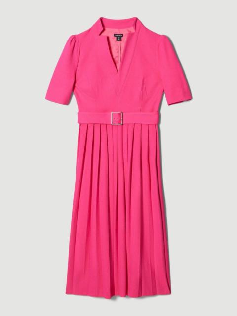 KAREN MILLEN Tailored Structured Crepe Forever Pleat Belted Midi Dress