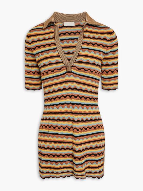 ULLA JOHNSON Felix metallic crochet-knit silk-blend polo top