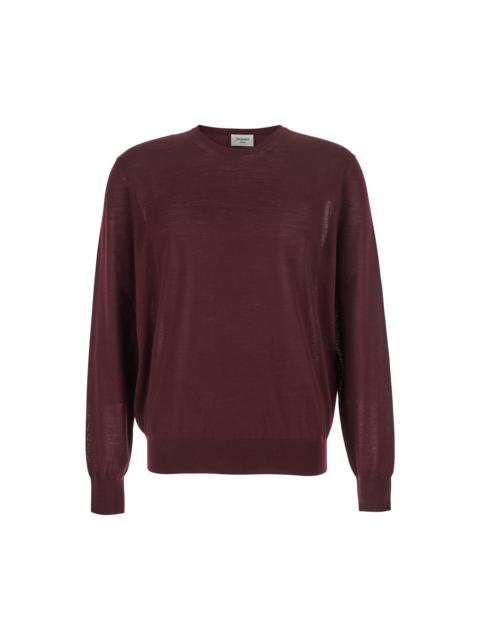 SAINT LAURENT Bordeaux Crewneck Sweater With Cassandre In Cashmere Man