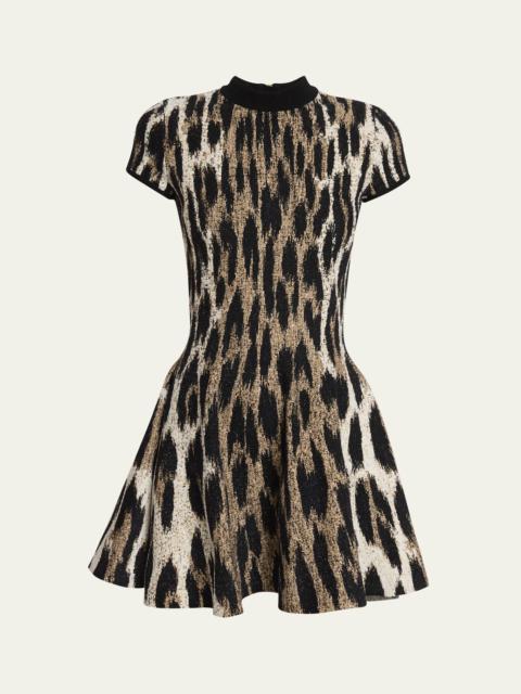Leopard Jacquard Fit-&-Flare Mini Dress