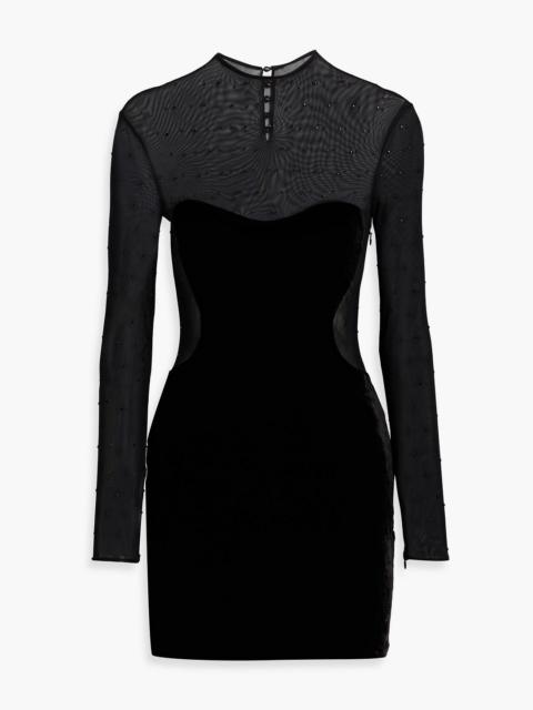 RETROFÊTE Delmer crystal-embellished mesh-paneled velvet mini dress