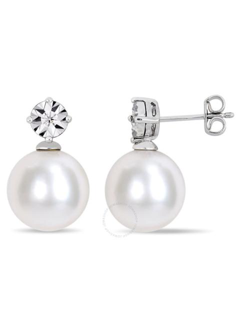 Other Designers AMOUR 11-12 Mm Cultured Freshwater Pearl and Diamond Accent Earrings In Sterling Silver