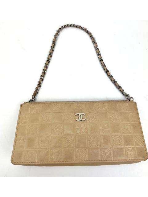 CHANEL Bag Lucky Symbols Pochette Quilted Beige Lambskin Shoulder Wristlet Preowned