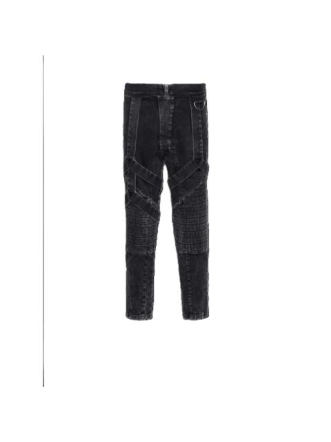 Balmain Balmain Men'S Black Acid Wash Denim Pants With Straps
