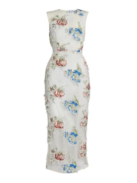 Erdem Embroidered Shredded Mesh Midi Dress multi