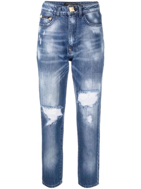 PHILIPP PLEIN high-rise distressed cropped jeans