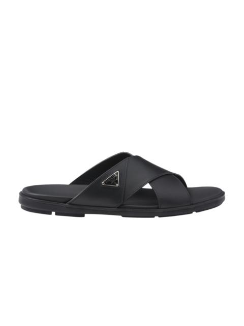 Prada Leather Criss Cross Slide 'Black'