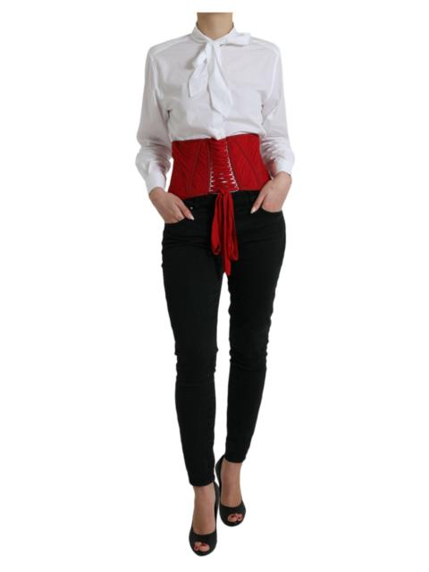 Dolce & Gabbana Red Silk Belt Waist Lace Up Strap Corset