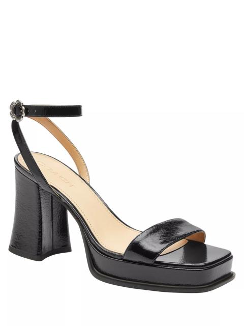 COACH Women's Tea Rose Black Leather Platform Sandals