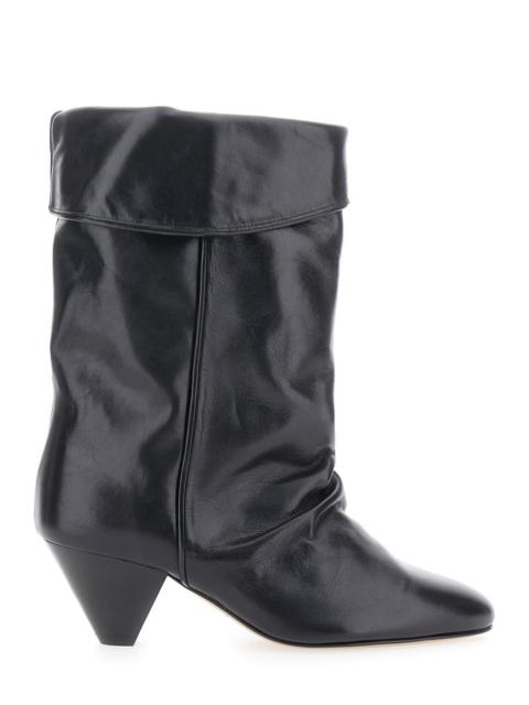 Isabel Marant Isabel Marant Women 'Dalby' Black Ankle Boots With Cone Heel And Gathered Details In Leather Woman