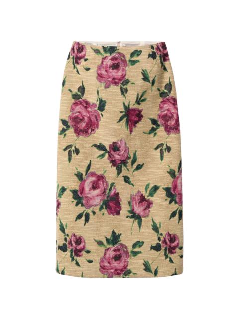 La DoubleJ rose-print pencil skirt