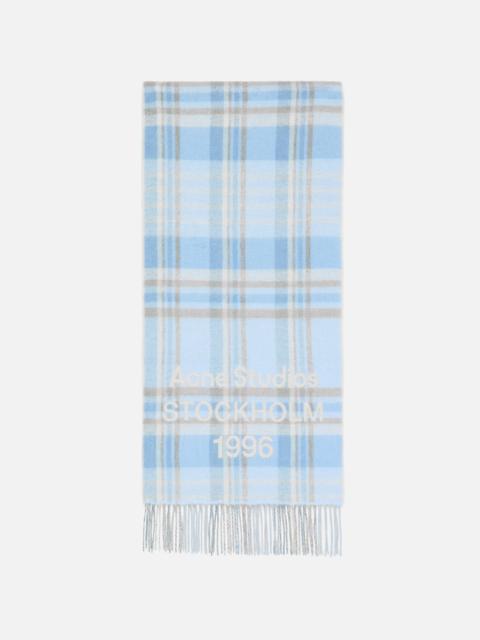Acne Studios Check logo scarf - Wide - Aqua blue/beige