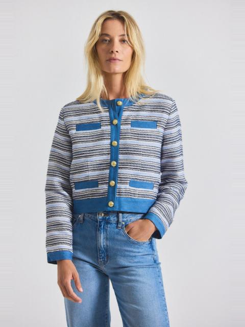 DEREK LAM 10 CROSBY ELAIN COTTON TWEED JACKET WITH DENIM TRIM