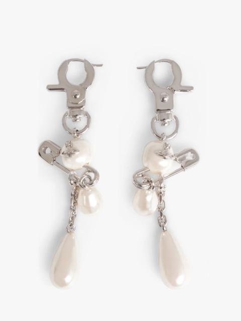 Vivienne Westwood CLAUDE LONG SAFETY PEARL EARRINGS | SILVER/WHITE