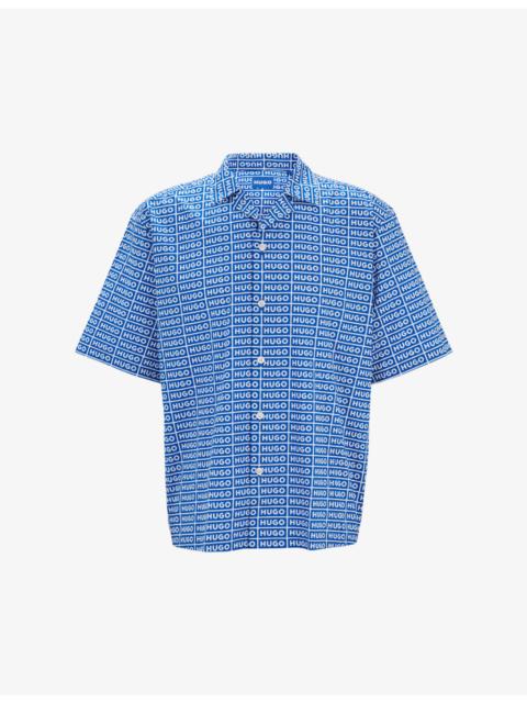 HUGO Logo-print relaxed-fit short-sleeve cotton shirt
