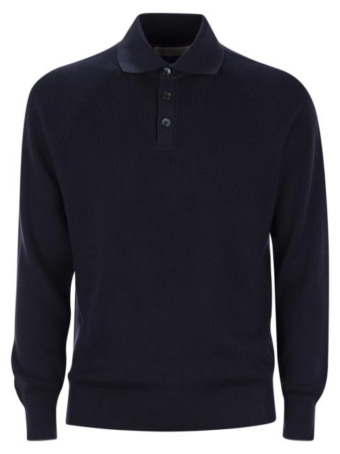Brunello Cucinelli Brunello Cucinelli Men Cotton Rib Knit Polo Shirt With Long Raglan Sleeve