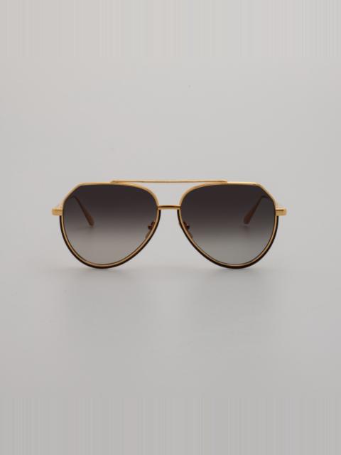 LINDA FARROW MEN'S BAYER AVIATOR SUNGLASSES IN YELLOW GOLD