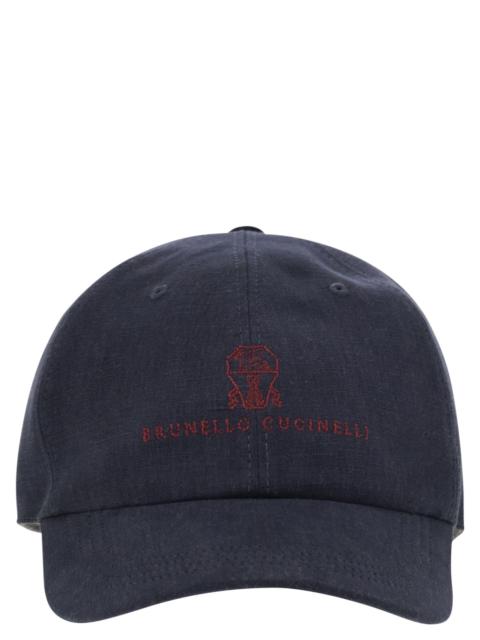 Brunello Cucinelli Men Diagonal Linen, Wool And Silk Baseball Cap With Embroidered Logo
