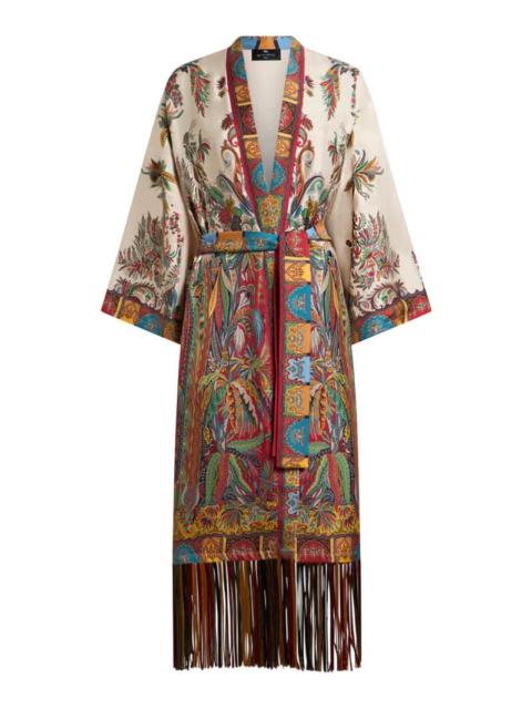 Etro Etro Women Silk Duster Coat With Fringes And Paisley Foliage Print