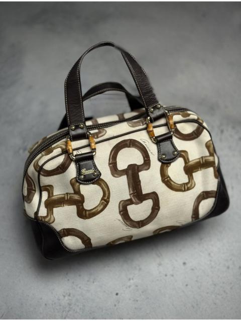 GUCCI Vintage Gucci Bamboo Canvas Boston Bag Brown Leather Trim