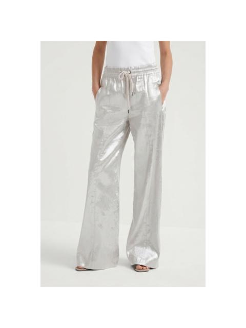 Brunello Cucinelli Brunello Cucinelli Wosilver Linen Wide Leg Trousers