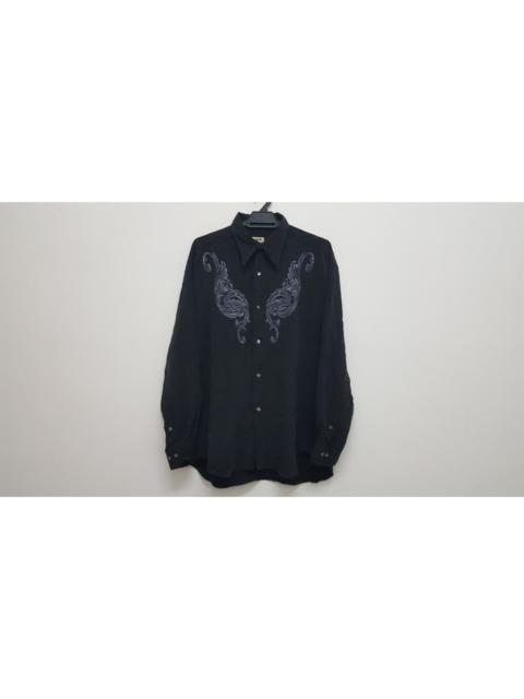 Other Designers Vintage - BLACK 🔥 JUN MEN RAYON CREPE EMBROIDERED FLORAL SHIRT