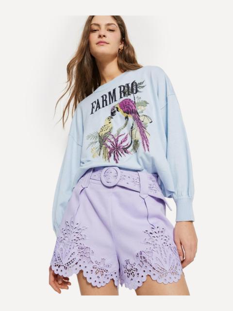 FARM RIO Lilac Geometric Richelieu Twill Belted Shorts