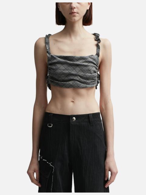 GANNI GRAY CHECKERED MIX RUCHED TOP