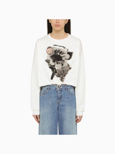 Marni White Cotton Sweatshirt With Floral Collage Print