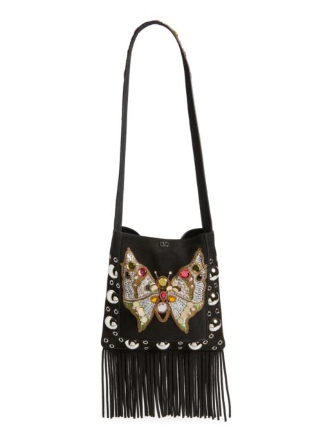 Valentino Valentino Garavani Medium Nellcôte Butterfly Suede Crossbody Bag in Multi Black at Nordstrom