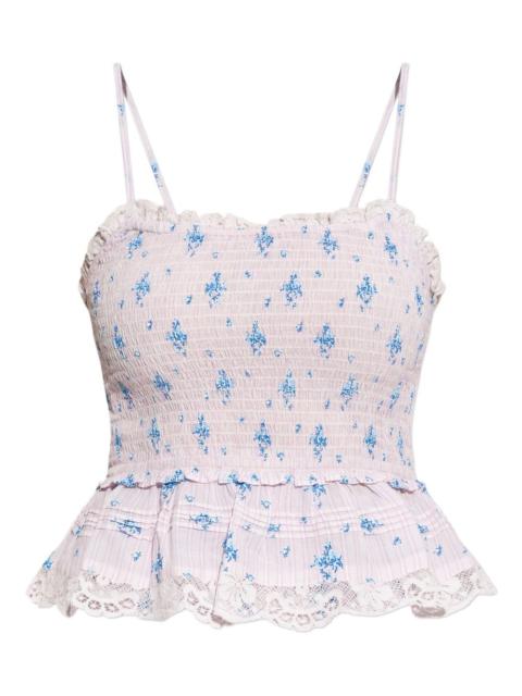 LoveShackFancy floral-lace smocked top
