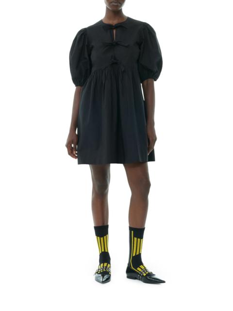 GANNI BLACK COTTON POPLIN TIE STRING MINI DRESS