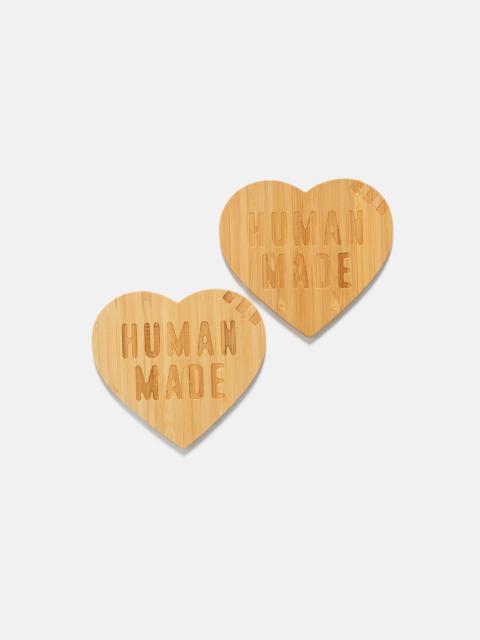 Heart Bamboo Coaster Set Beige