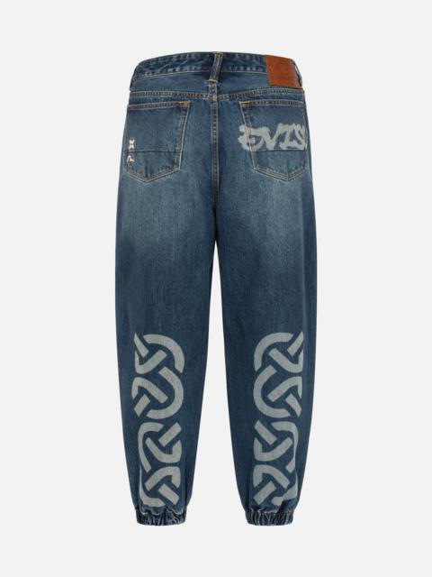 EVISU WHEEL OF WISDOM PRINT WIDE LEG DENIM JOGGERS