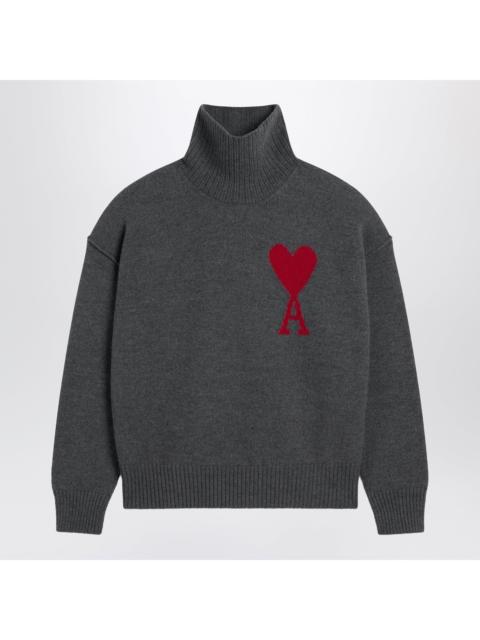AMI Paris Ami Paris Ami De Coeur Sweater In Grey Melange Merino Wool Knit Women
